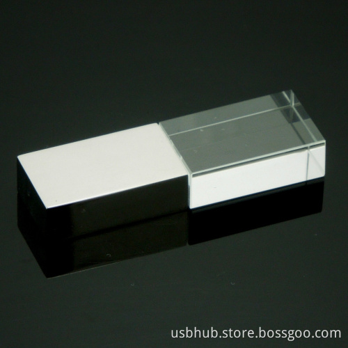 Silver Glass USB Stick With LED Light